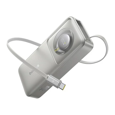Baseus Free2Pull gyorstöltő powerbank 10000 mAh, 30W, beépített USB Type-C kábel, szürke