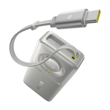 Baseus Free2Pull gyorstöltő powerbank 10000 mAh, 30W, beépített USB Type-C kábel, szürke