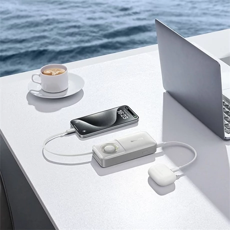 Baseus Free2Pull gyorstöltő powerbank 10000 mAh, 30W, beépített USB Type-C kábel, szürke