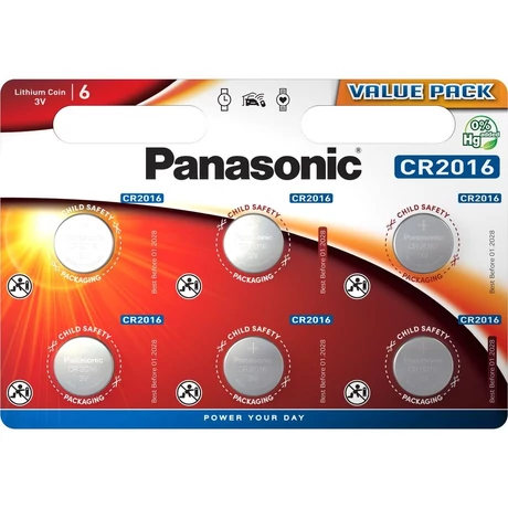 Panasonic CR2016L/6BP lítium gombelem (6 db / bliszter)
