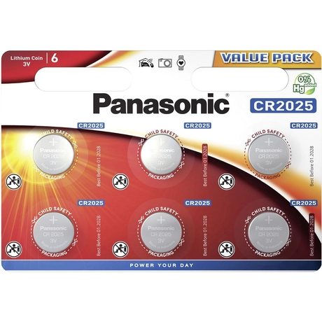 Panasonic CR2025L/6BP lítium gombelem (6 db / bliszter)